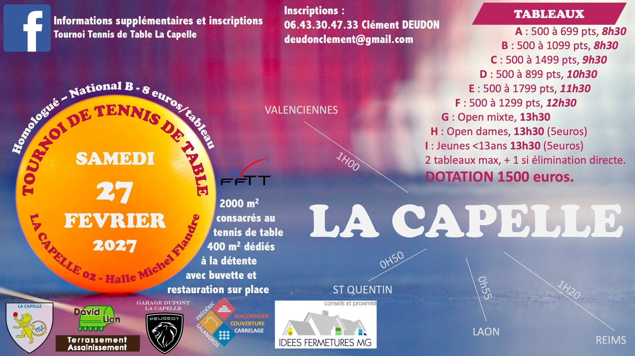 Affiche de Tournoi national B de tennis de table – La Capelle