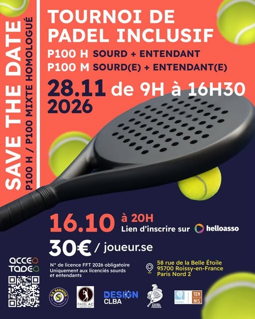Affiche de Tournoi padel inclusif P100 – sourds et entendants
