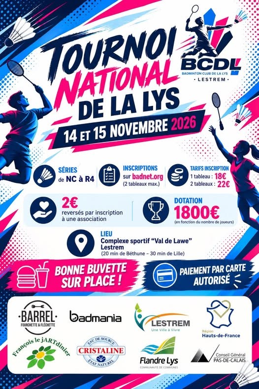 Affiche de Tournoi national badminton – BCDL Lestrem