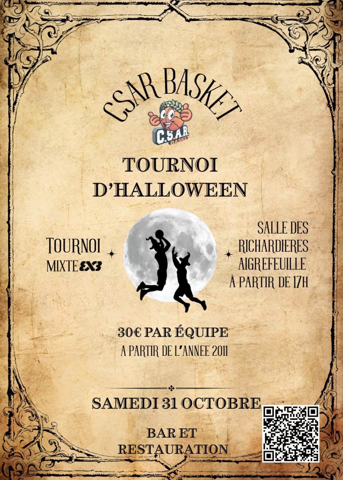 Affiche de Tournoi d'Halloween 3x3 mixte CSAR Basket